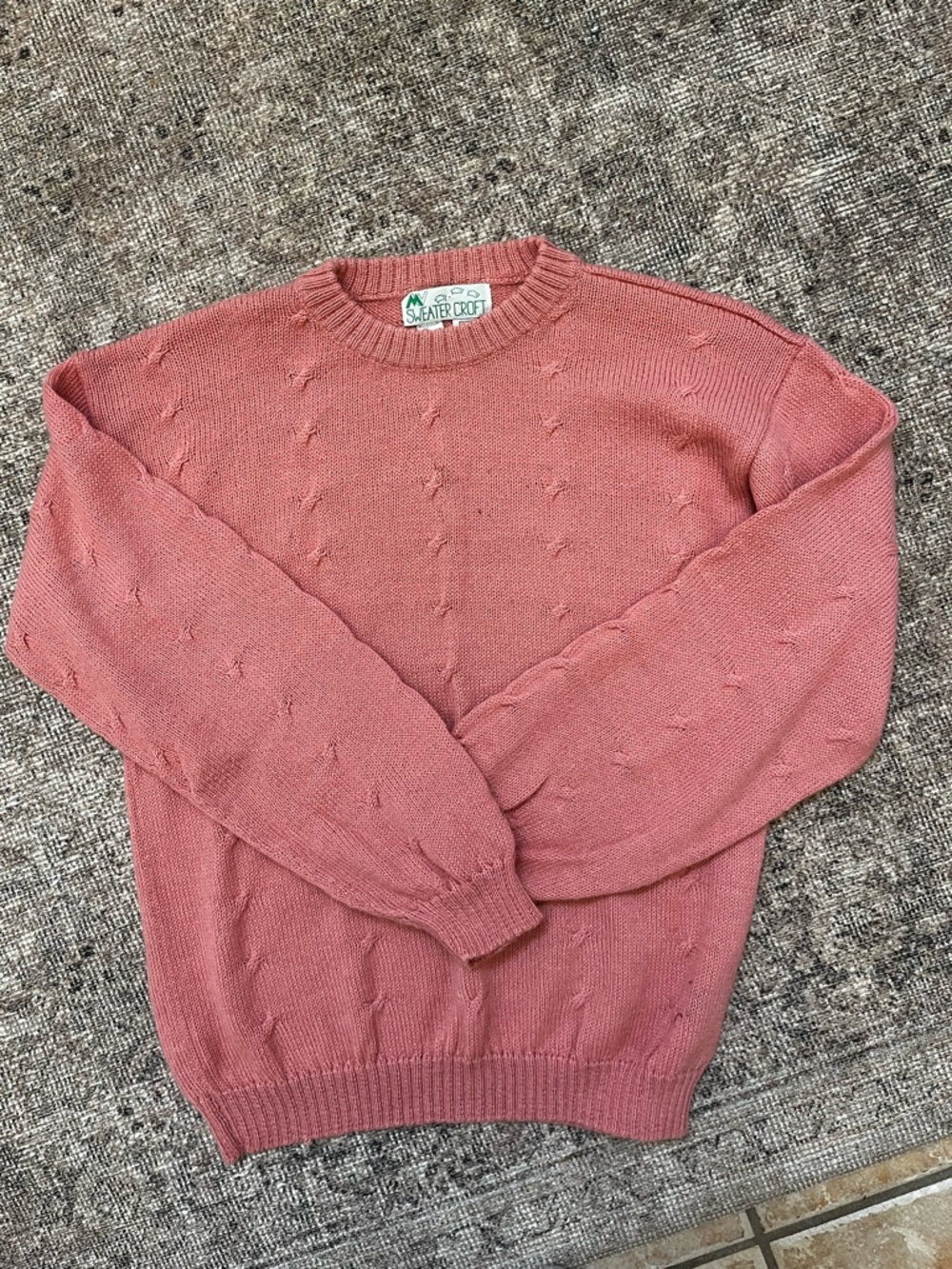 Vintage Alpaca Wool Dusty Rose Cable Knit Crewneck Sweater L